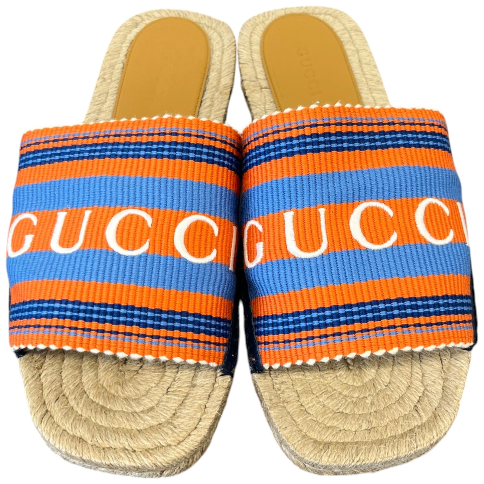 Men's Raffia Striped Slides Beige Size EU 41 / UK 8 - Photo 6