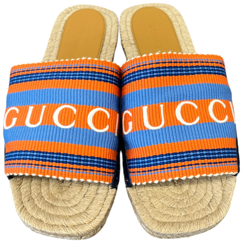 Men's Raffia Striped Slides Beige Size EU 41 / UK 8