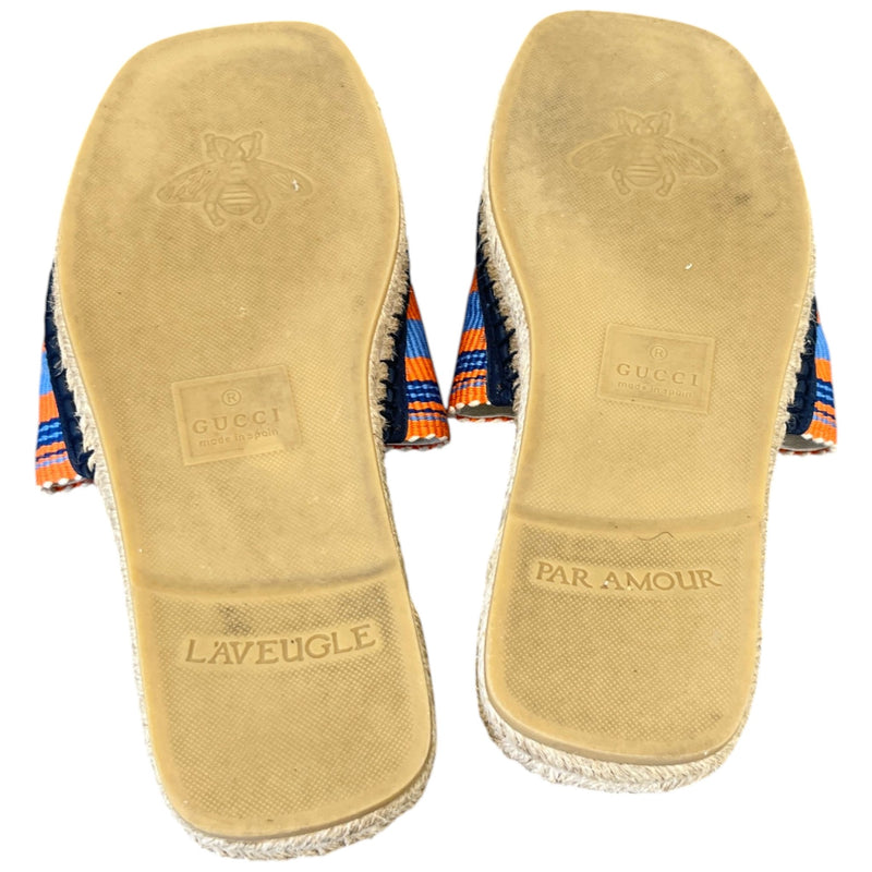 Men's Raffia Striped Slides Beige Size EU 41 / UK 8