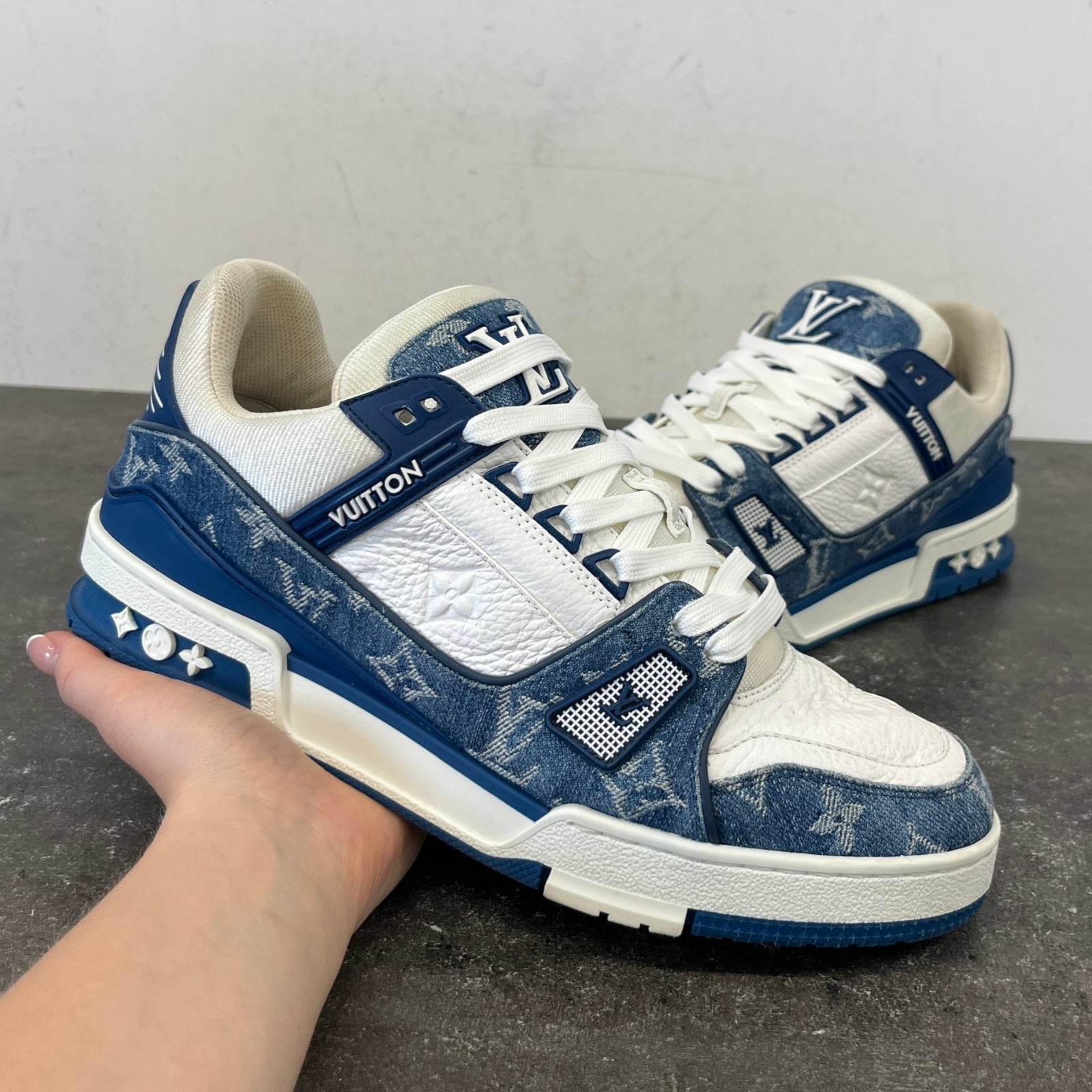 Men's Denim Monogram Lv Low Trainers Blue Size EU 41.5 / UK 7.5 - Photo 12