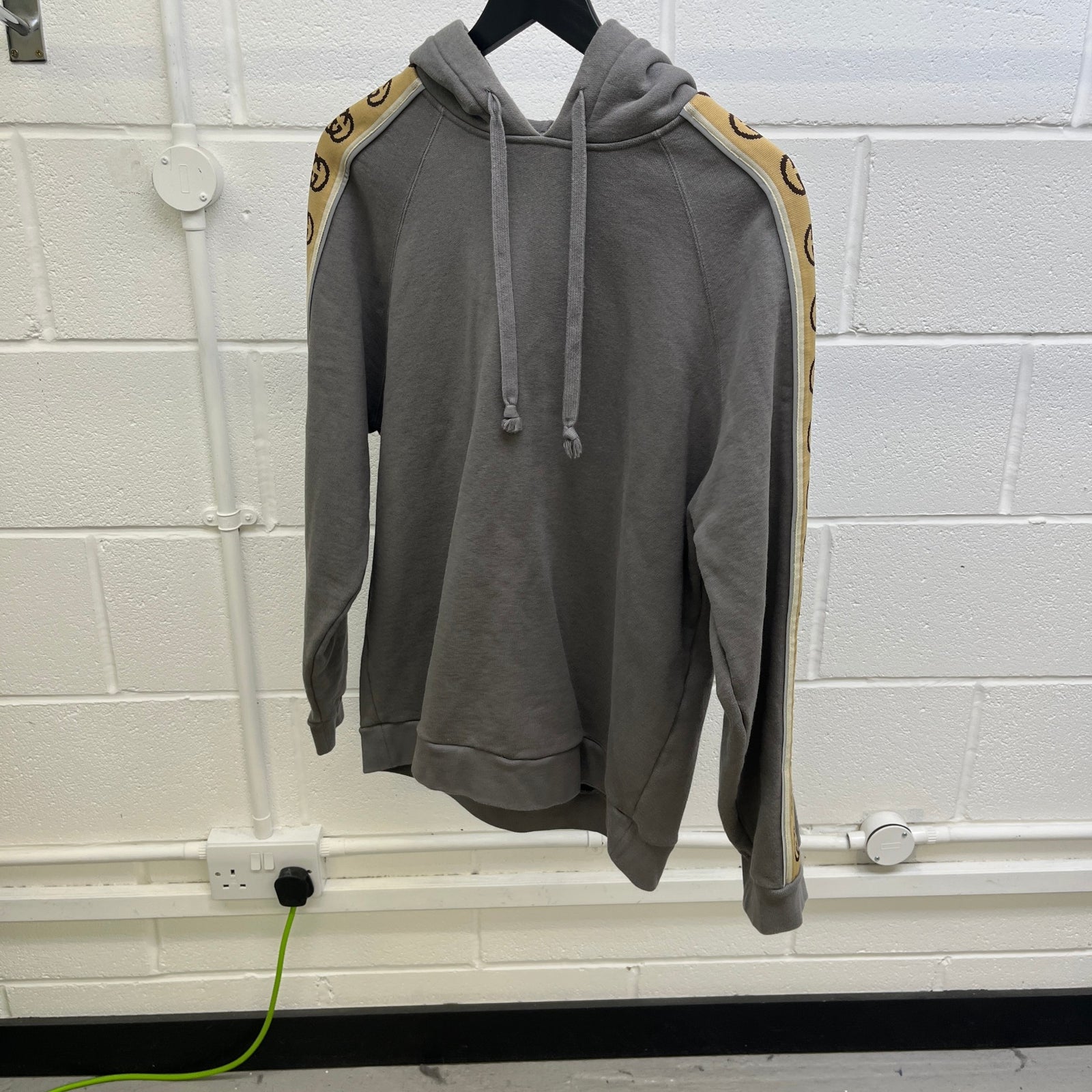 Men's GG Tape Hoodie Grey Size M - Photo 8
