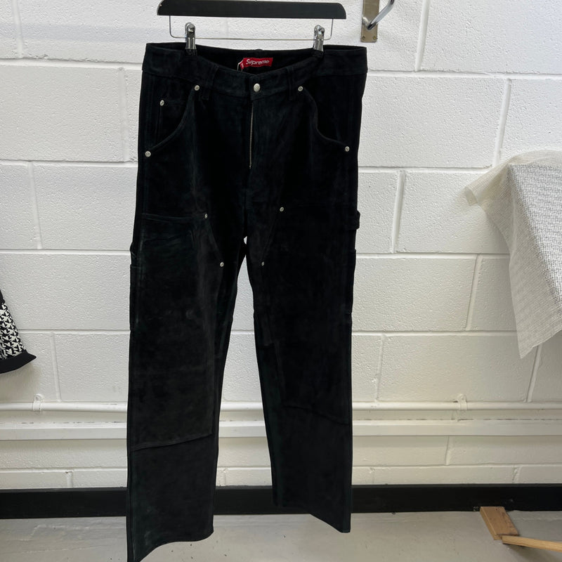 Men's Suede Double Knee Painter Trousers Black Size L / W34