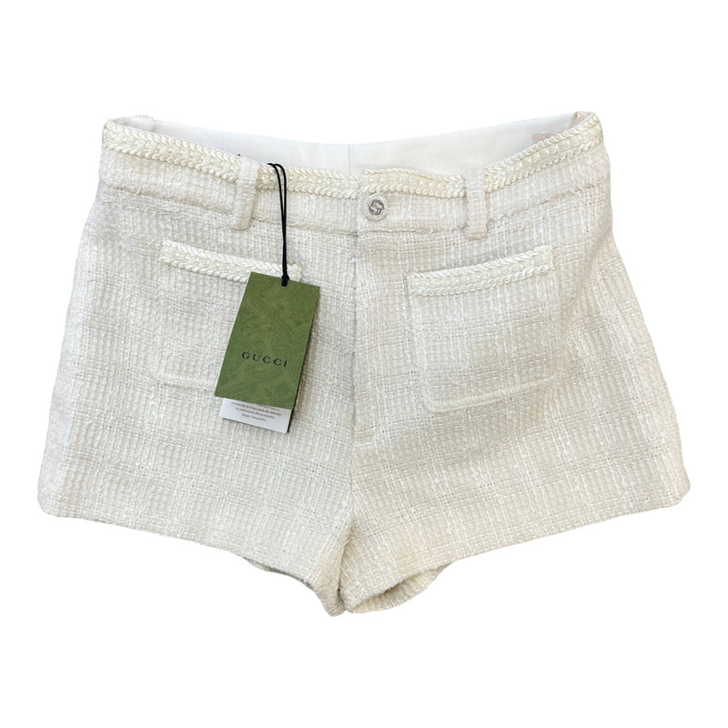 Women's Tailored Wool-Blend Tweed Shorts Cream Size L / UK 12