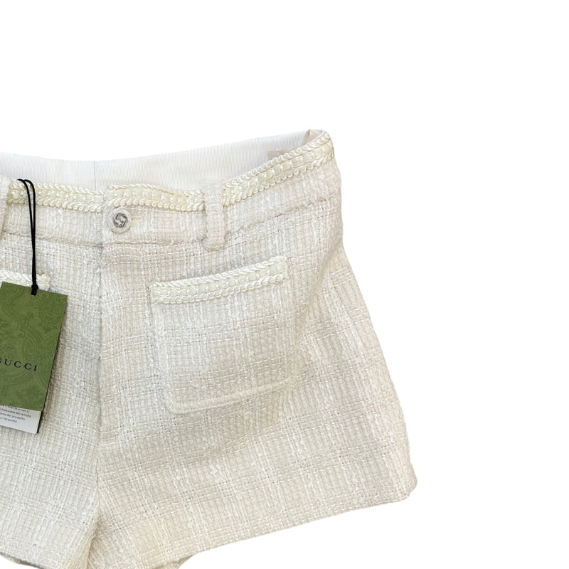 Women's Tailored Wool-Blend Tweed Shorts Cream Size L / UK 12