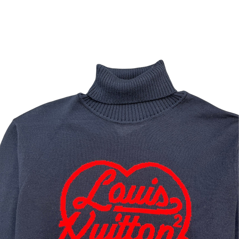 Men's Heart Intarsia Jumper Navy Size XL