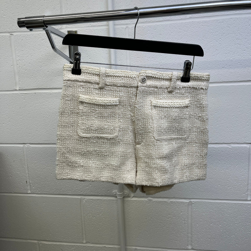 Women's Tailored Wool-Blend Tweed Shorts Cream Size L / UK 12