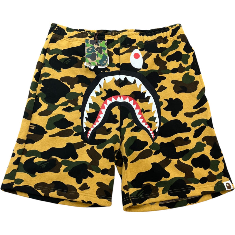 Men's Camo Shark Print Shorts Yellow Size W36