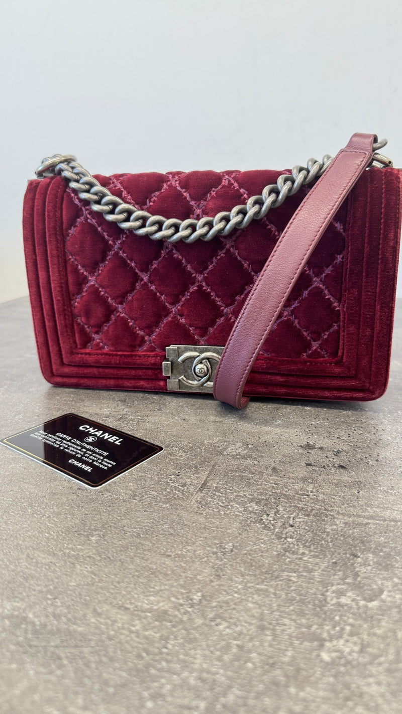 Women's Boy Medium Velvet Bag Burgundy