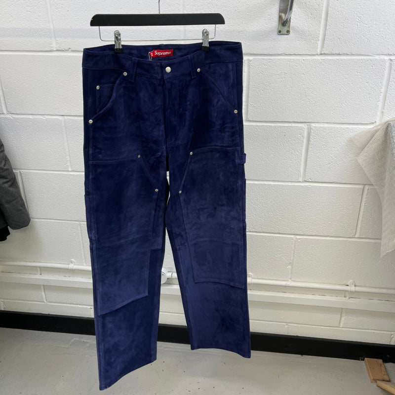 Men's Suede Double Knee Painter Trousers Blue Size L / W34
