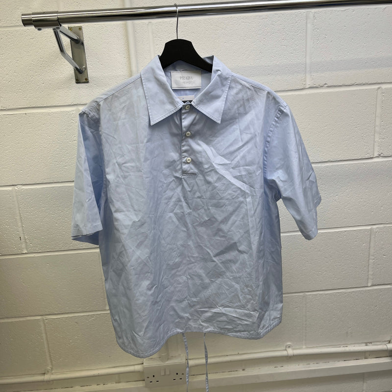 Men's Tie Detail Short Sleeve Shirt Blue Size M