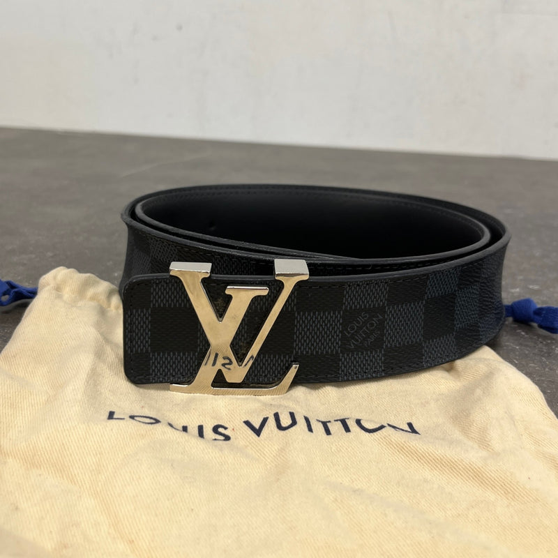 Men's LV Initials Damier Colbalt Belt Charcoal Size 30"