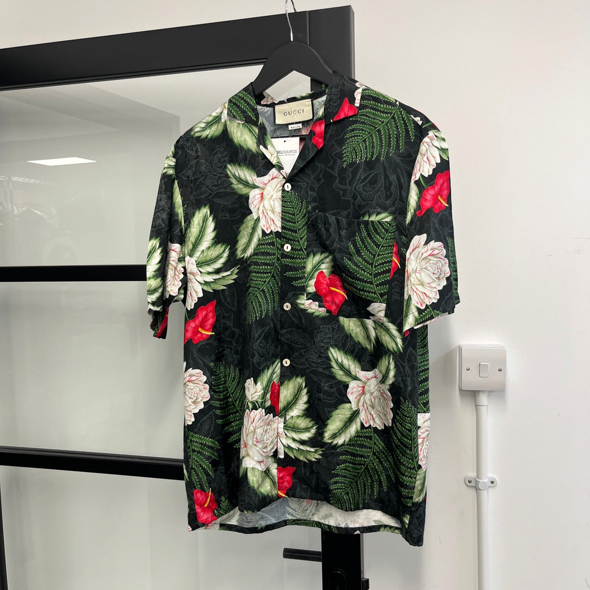Men's Hawaiian Print Short Sleeve Shirt Black Size XXL - Photo 8
