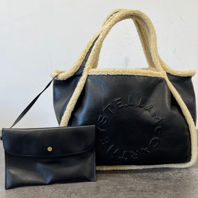 Women's Eco Logo Faux Shearling-Trimmed Bag Black