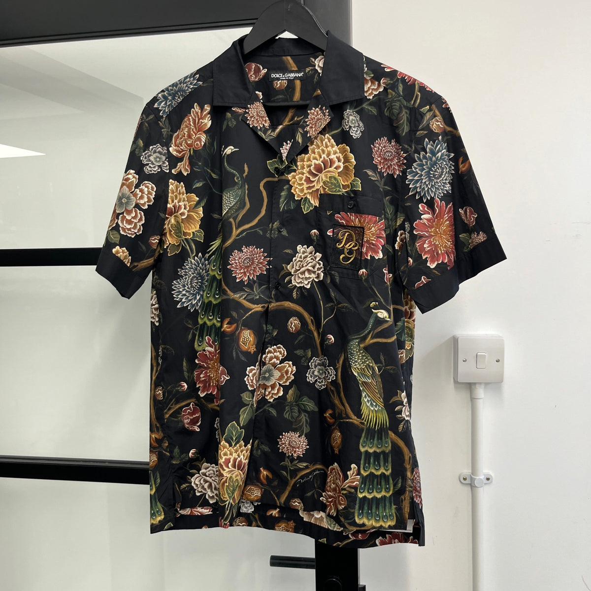 Men's Tropical Print Short Sleeve Shirt Black Size M - Photo 8