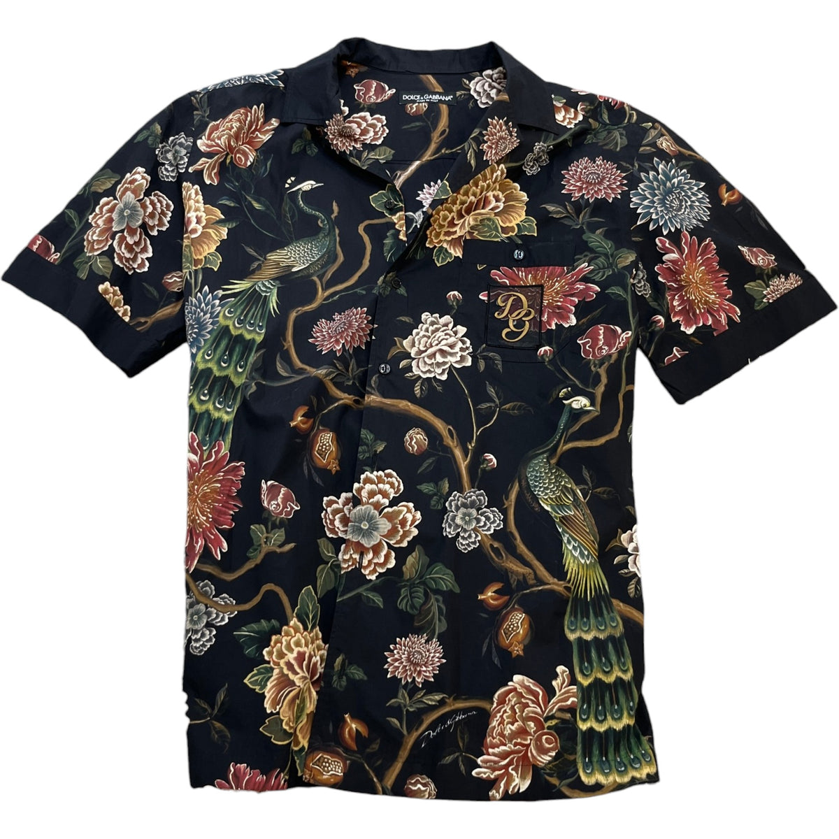 Men's Tropical Print Short Sleeve Shirt Black Size M - Photo 1