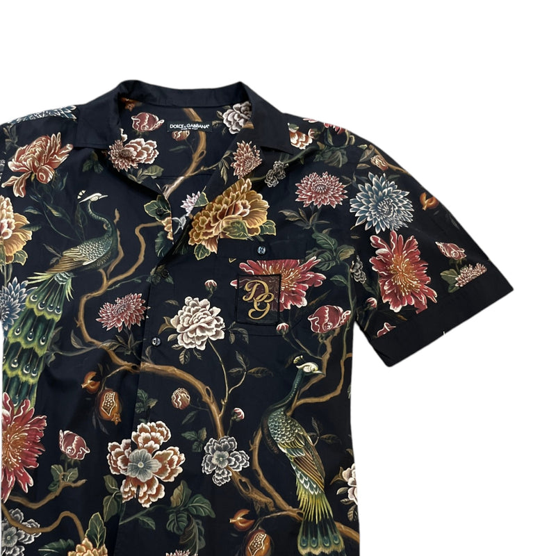 Men's Tropical Print Short Sleeve Shirt Black Size M