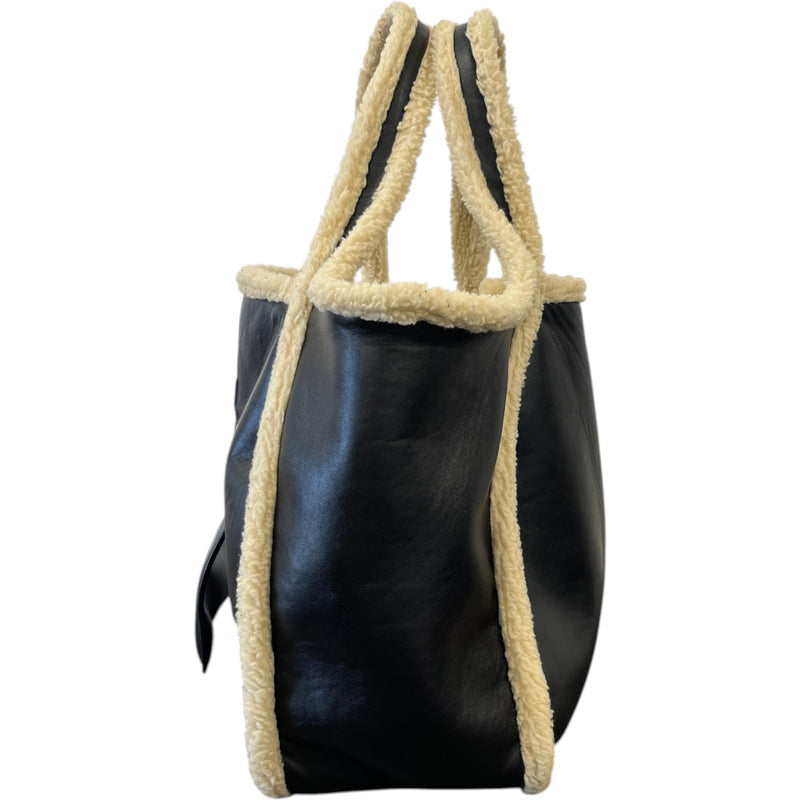 Women's Eco Logo Faux Shearling-Trimmed Bag Black
