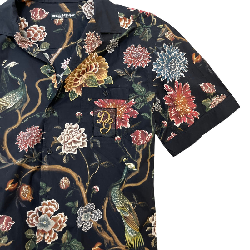Men's Tropical Print Short Sleeve Shirt Black Size M