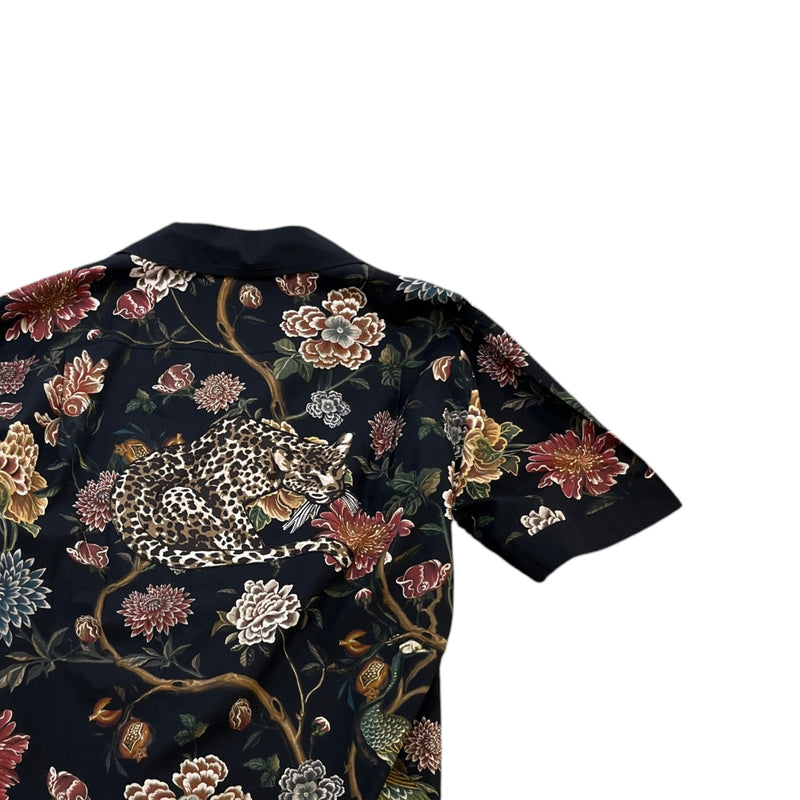 Men's Tropical Print Short Sleeve Shirt Black Size M