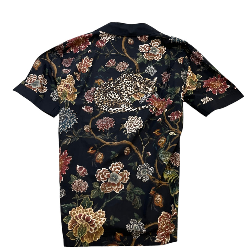 Men's Tropical Print Short Sleeve Shirt Black Size M