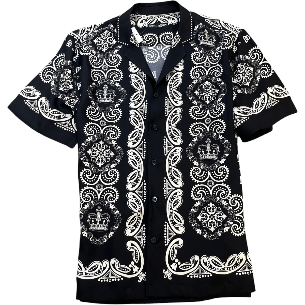 Men's Bandana Print Short Sleeve Shirt Black Size M - Photo 1