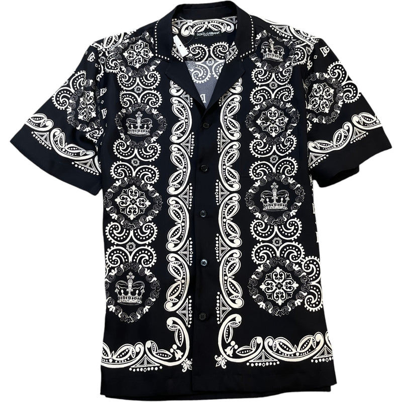Men's Bandana Print Short Sleeve Shirt Black Size M