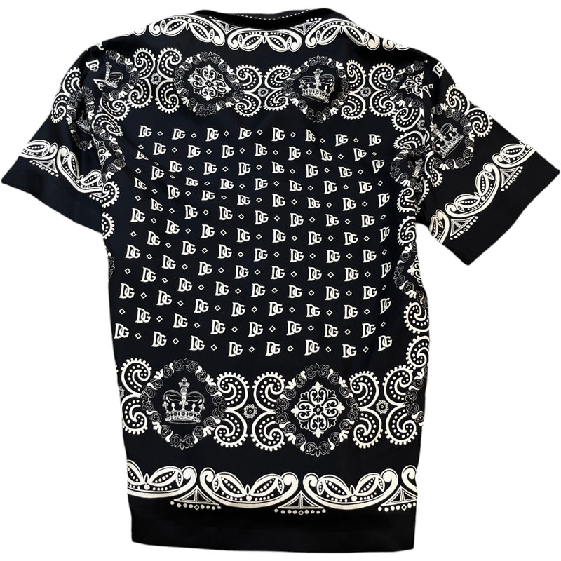 Men's Bandana Print Short Sleeve Shirt Black Size M