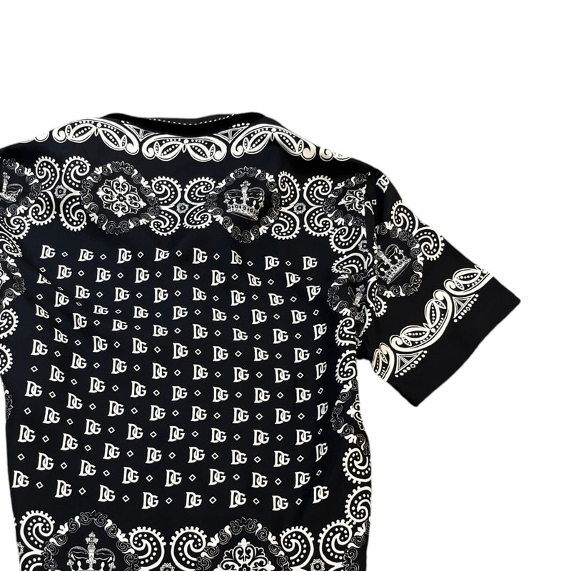 Men's Bandana Print Short Sleeve Shirt Black Size M