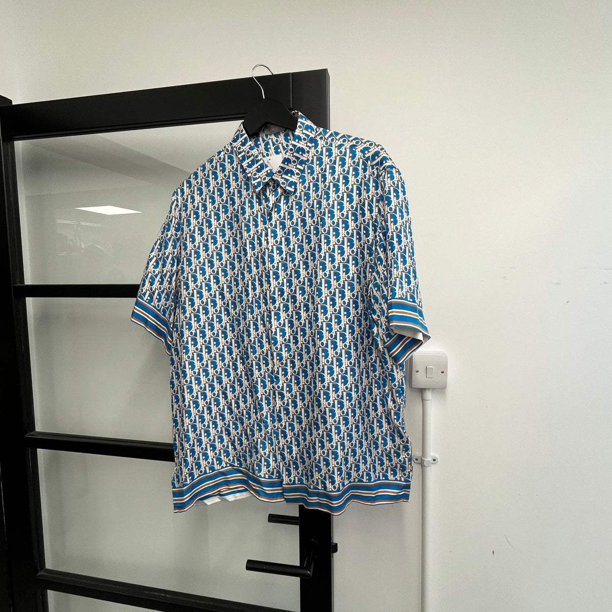 Men's Oblique Short Sleeve Shirt Blue Size L - Photo 9