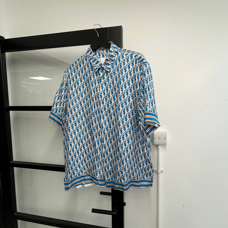 Men's Oblique Short Sleeve Shirt Blue Size L