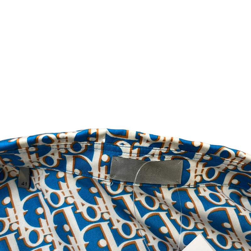 Men's Oblique Short Sleeve Shirt Blue Size L