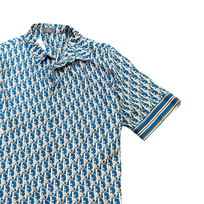 Men's Oblique Short Sleeve Shirt Blue Size L