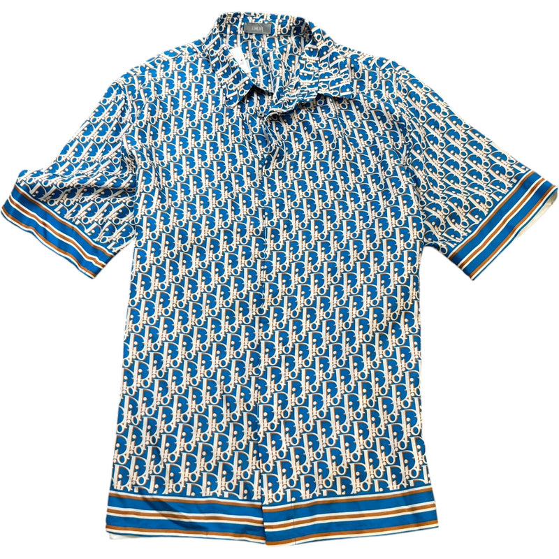 Men's Oblique Short Sleeve Shirt Blue Size L
