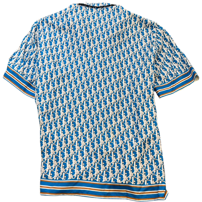 Men's Oblique Short Sleeve Shirt Blue Size L