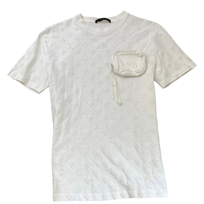 Men's Monogram Jacquard 3D Pocket T-Shirt Cream Size M