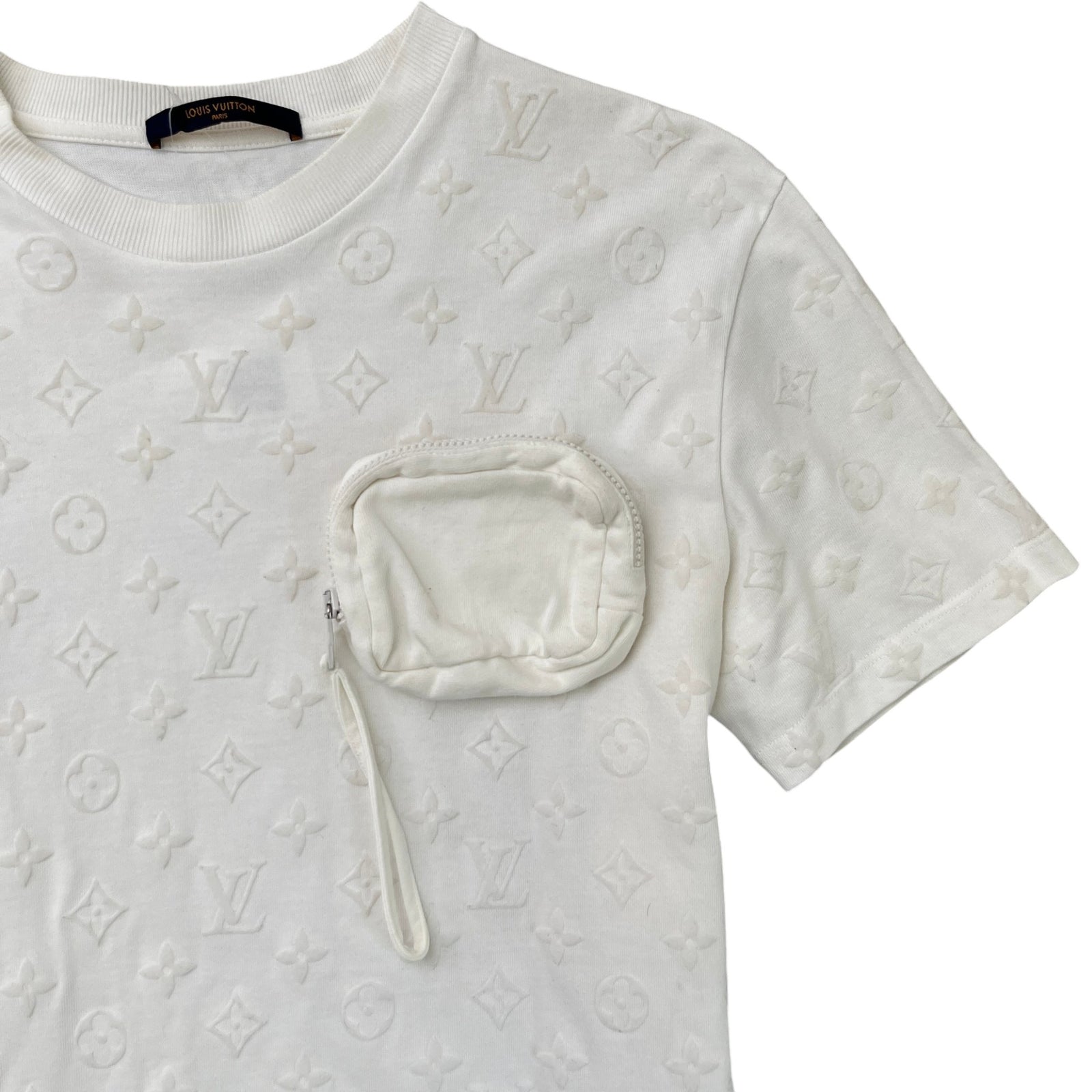 Men's Monogram Jacquard 3D Pocket T-Shirt Cream Size M - Photo 5