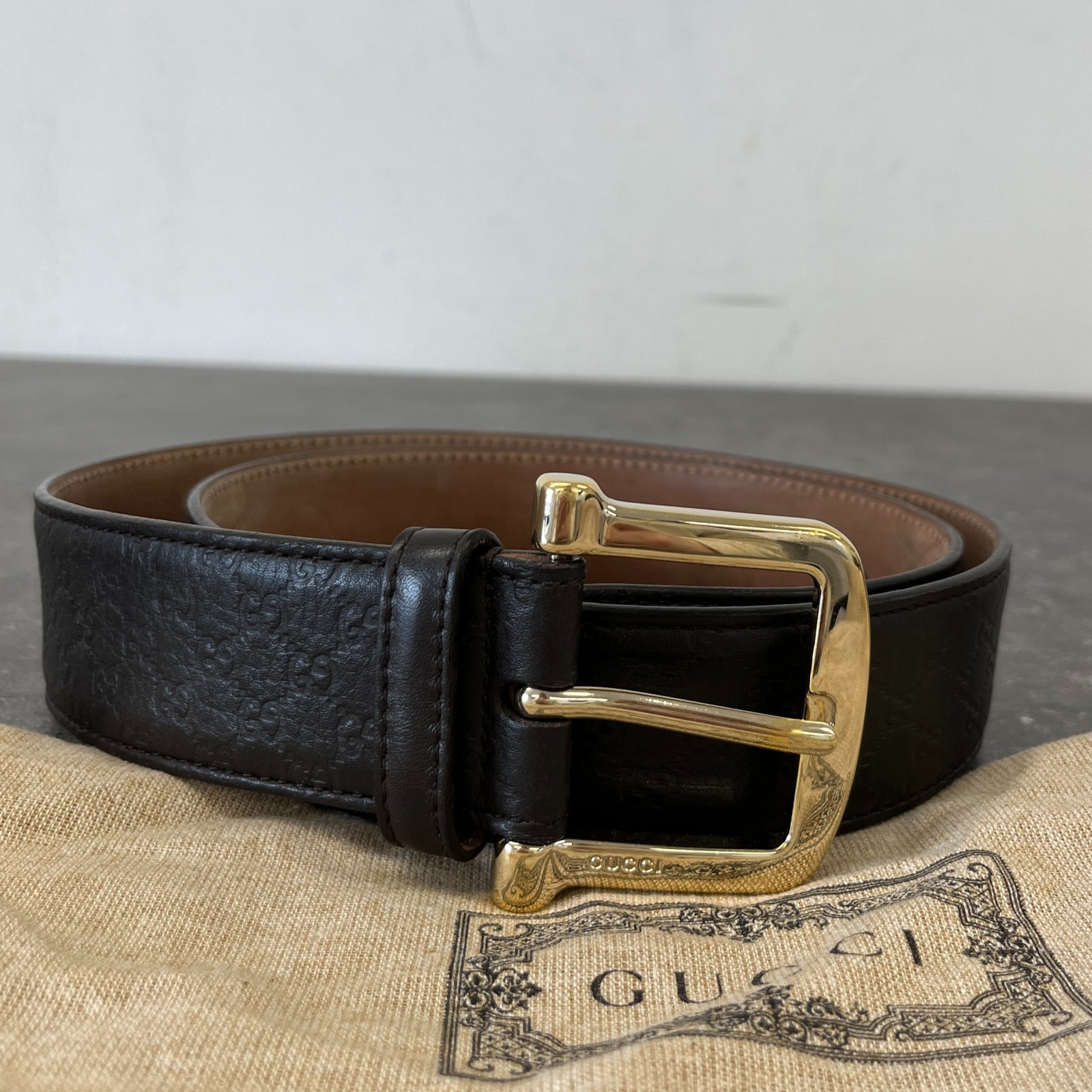 Men's Gg Monogram Belt Brown Size Waist 34" - Photo 8