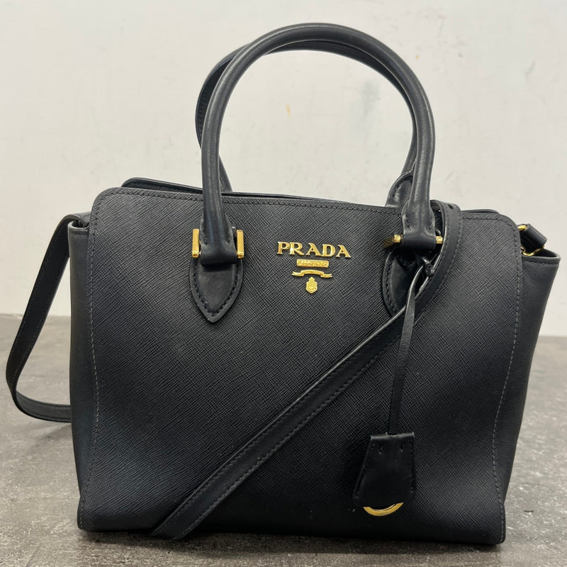 Women's Saffiano Plaque Logo Handbag Black