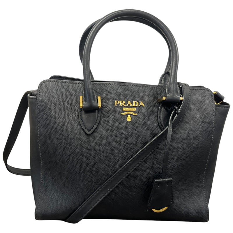 Women's Saffiano Plaque Logo Handbag Black