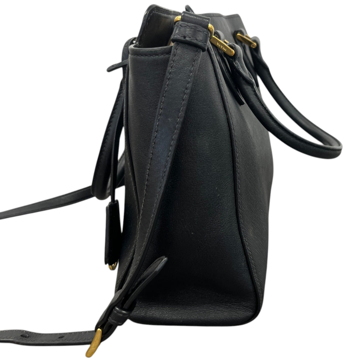 Women's Saffiano Plaque Logo Handbag Black - Photo 6