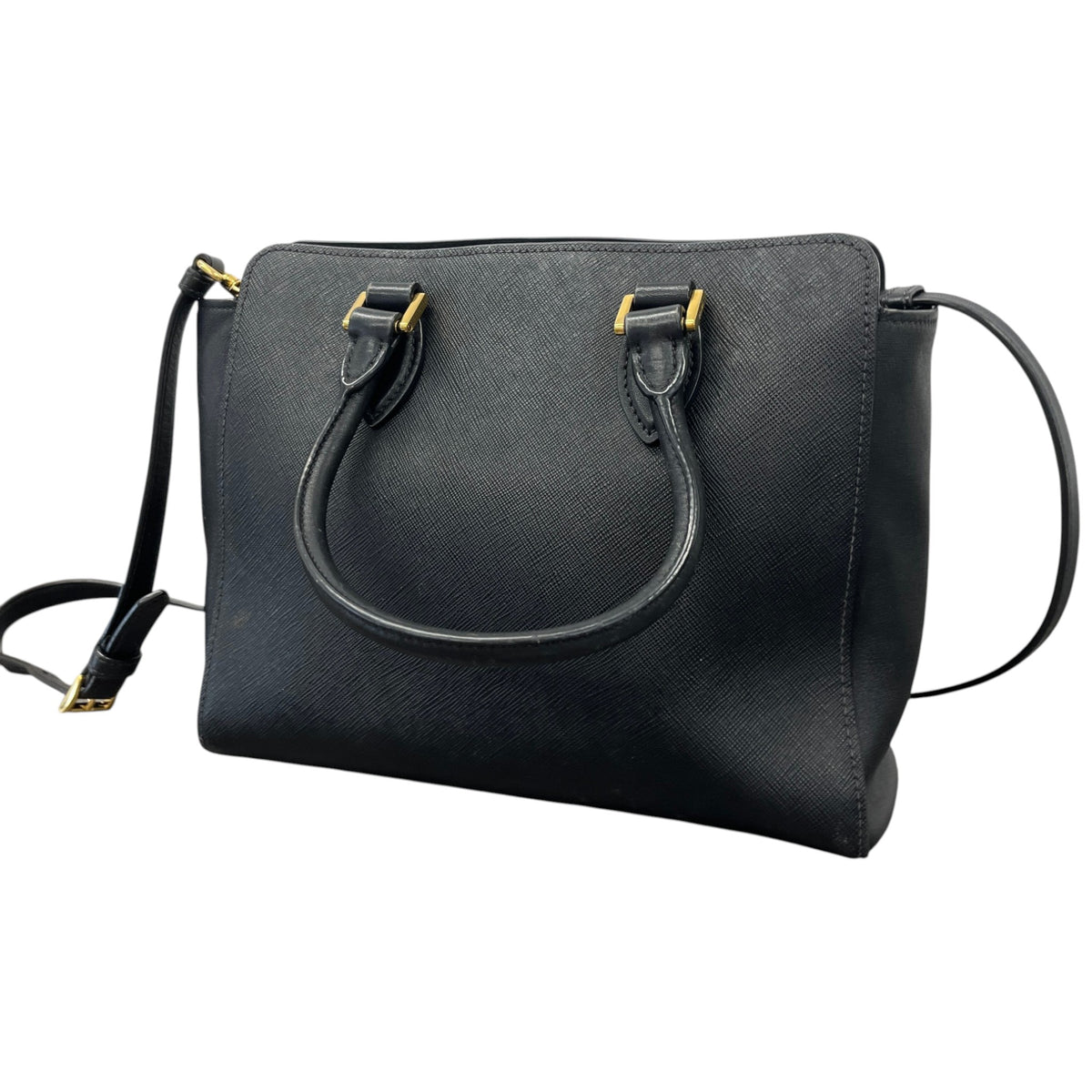 Women's Saffiano Plaque Logo Handbag Black - Photo 9