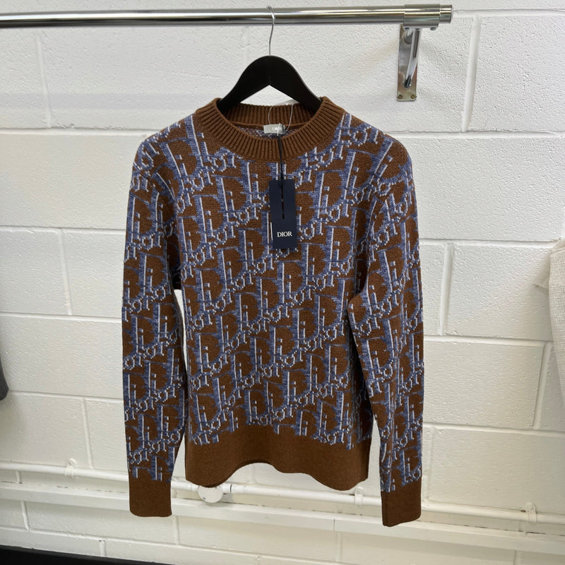 Men's Oblique Knit Sweatshirt Brown Size S