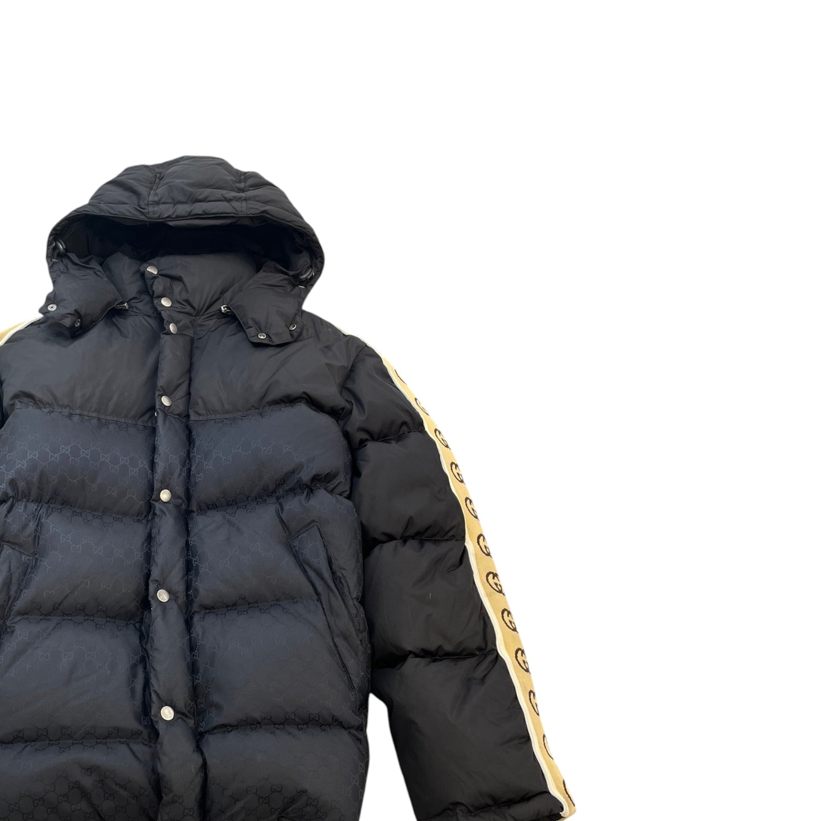 Men's GG Jacquard Nylon Down Jacket Black Size XL - Photo 3