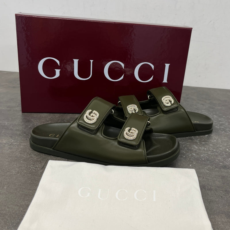 Women's Crystal Double G Sandals Green Size UK 5.5 / EU 38.5