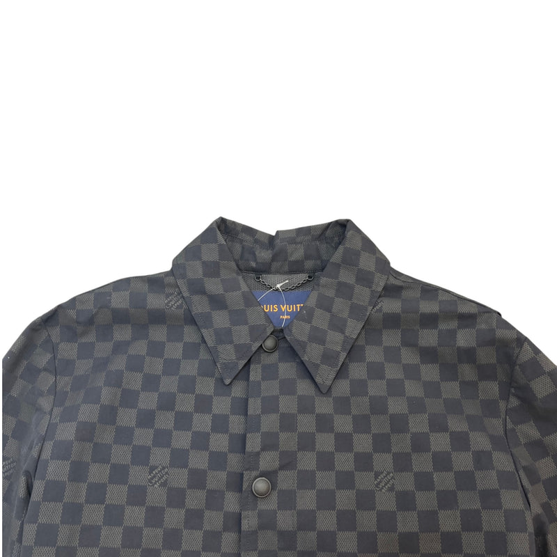 Men's Damier Packable Nylon Raincoat Windbreaker Black Size L