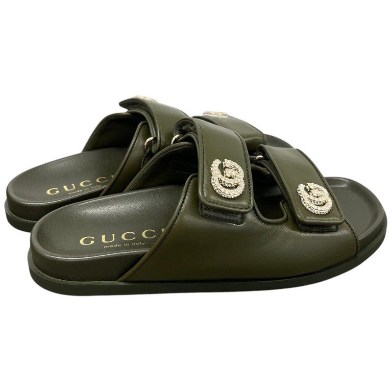 Women's Crystal Double G Sandals Green Size UK 5.5 / EU 38.5