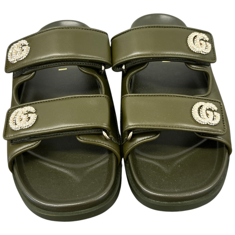 Women's Crystal Double G Sandals Green Size UK 5.5 / EU 38.5