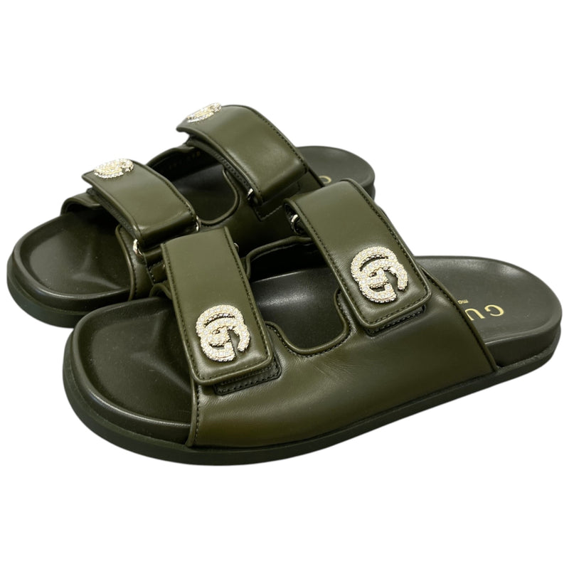 Women's Crystal Double G Sandals Green Size UK 5.5 / EU 38.5