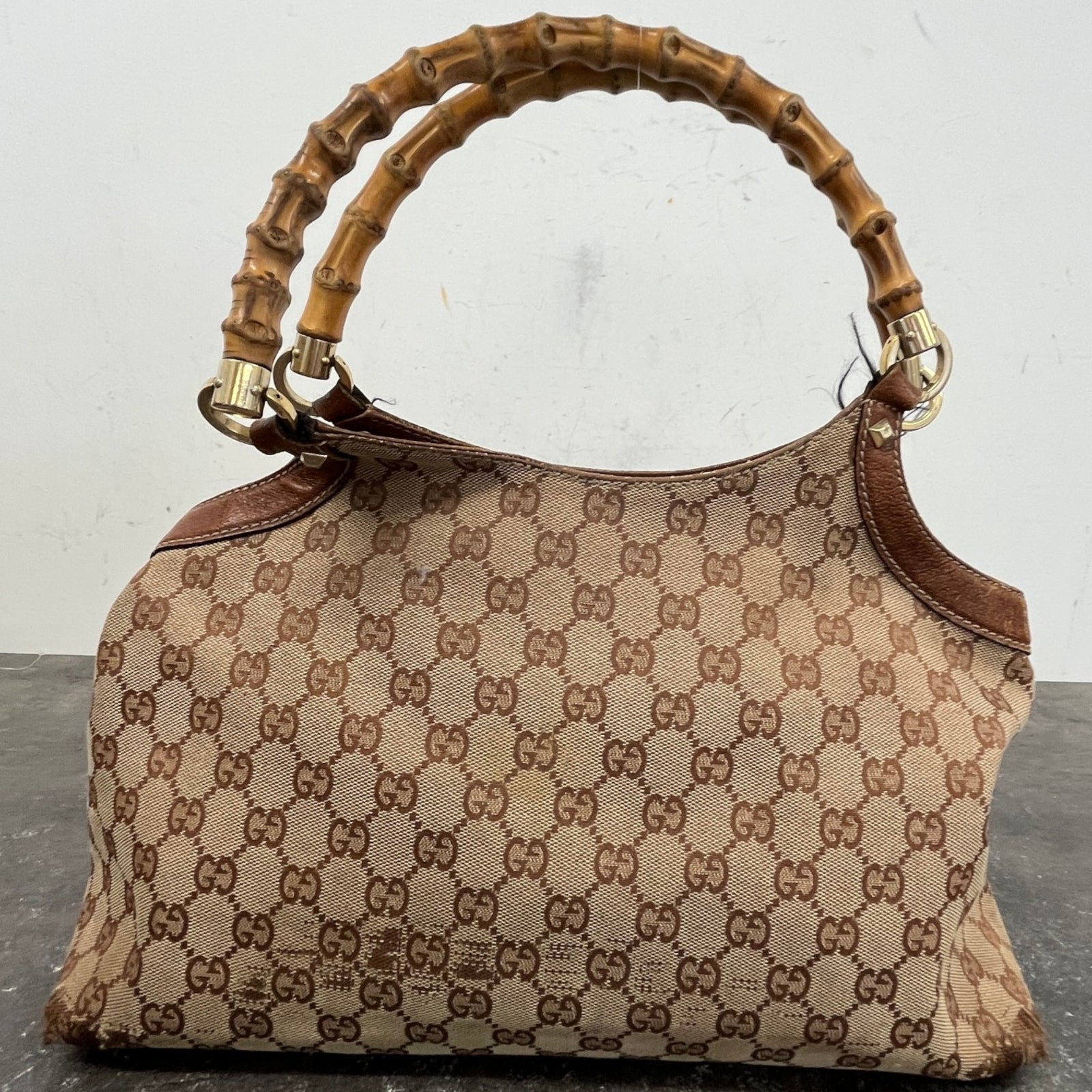 Women's GG Supreme Bamboo Handle Handbag Beige - Photo 12
