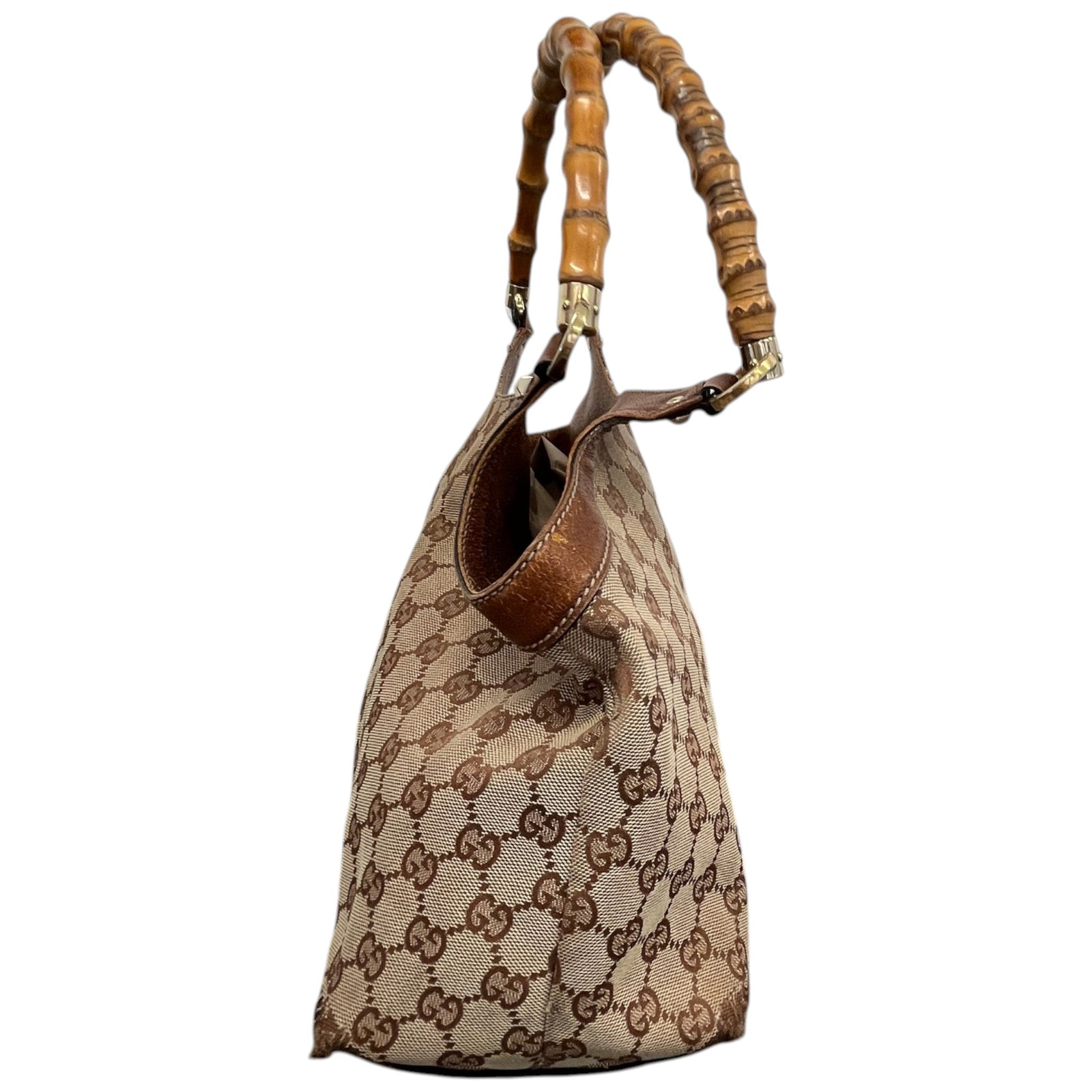 Women's GG Supreme Bamboo Handle Handbag Beige - Photo 6